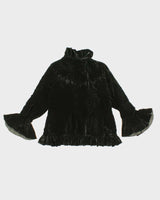Vampy Black Velvet Ruffled Trim Evening Jacket - L