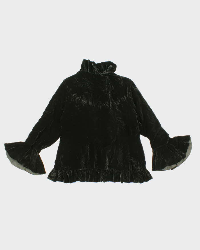 Vampy Black Velvet Ruffled Trim Evening Jacket - L
