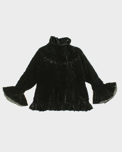 Vampy Black Velvet Ruffled Trim Evening Jacket - L