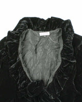 Vampy Black Velvet Ruffled Trim Evening Jacket - L
