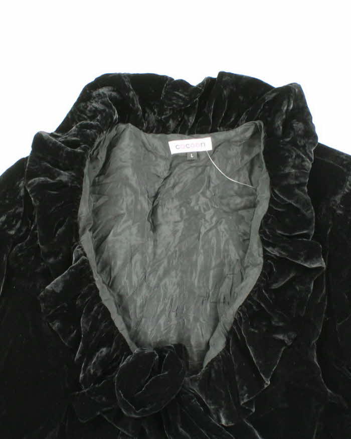 Vampy Black Velvet Ruffled Trim Evening Jacket - L