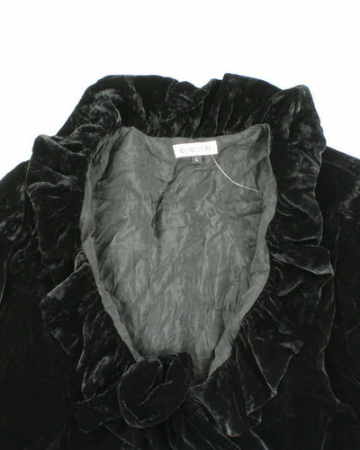 Vampy Black Velvet Ruffled Trim Evening Jacket - L