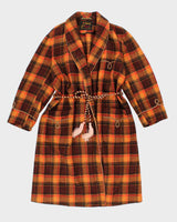50s Vintage Cockatoo Orange Long Wool Robe With Piping Detail - L