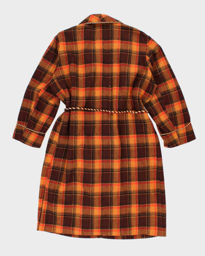 50s Vintage Cockatoo Orange Long Wool Robe With Piping Detail - L