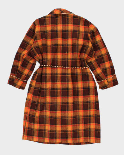 50s Vintage Cockatoo Orange Long Wool Robe With Piping Detail - L