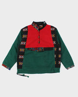 Womens 1990s Wool Red and Green Patterned Nepal Jacket - L