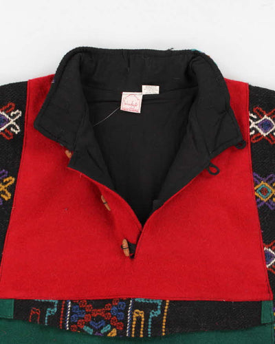 Womens 1990s Wool Red and Green Patterned Nepal Jacket - L