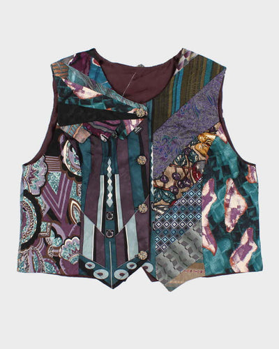 Vintage Darling Patchwork Style Silk Vest - M