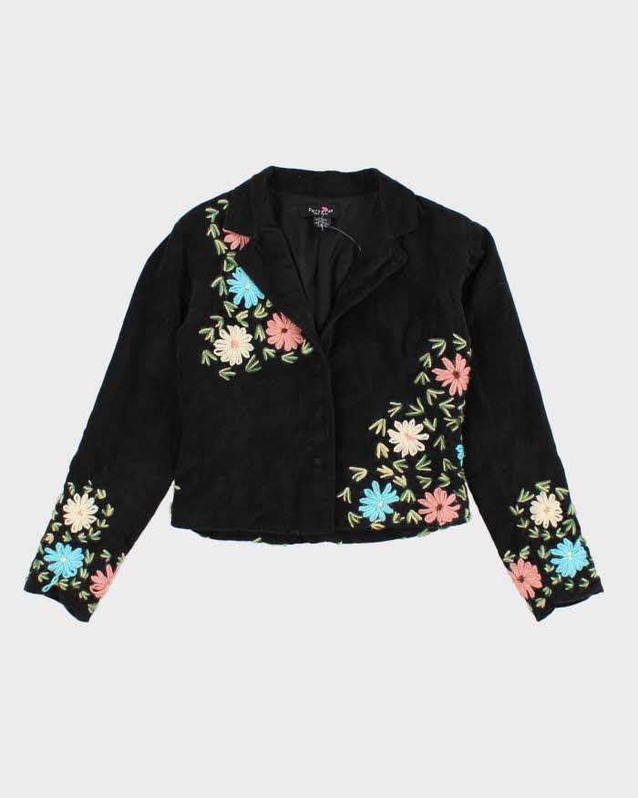 Vintage 90s/00s Micro-cord Embroidered Floral Cropped Jacket - S