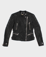 Womens Burberry Black Leather Zipper Biker Jacket - XS