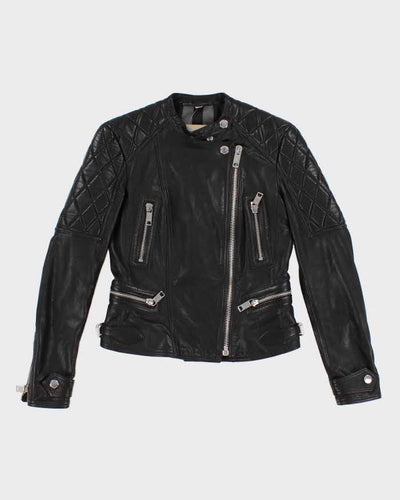 Womens Burberry Black Leather Zipper Biker Jacket - XS