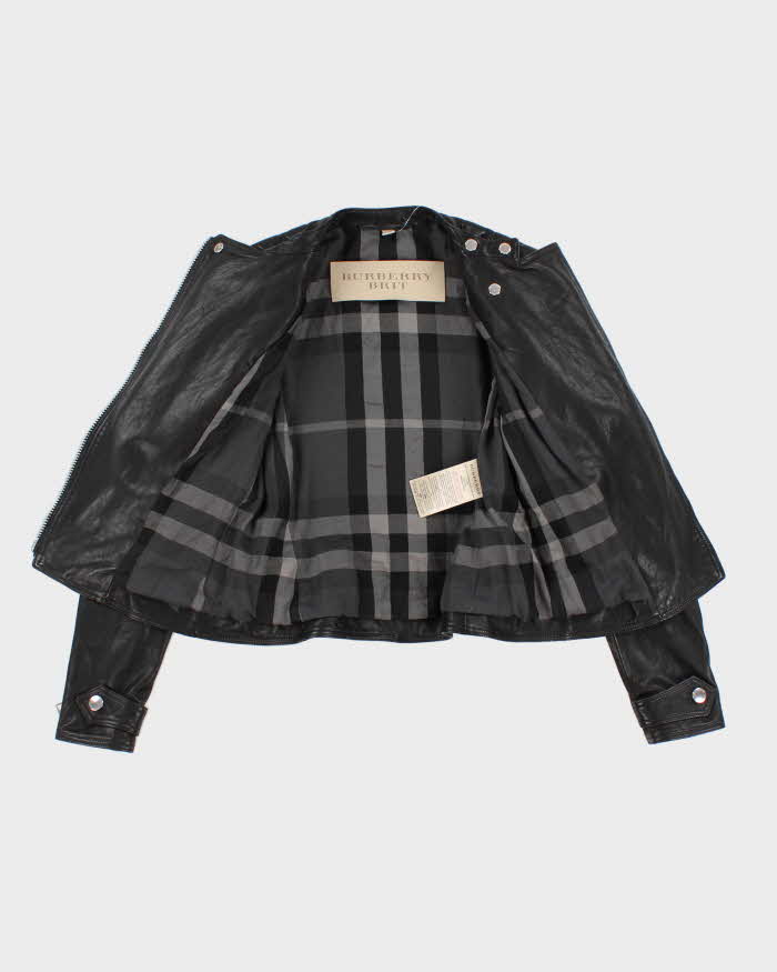 Womens Burberry Black Leather Zipper Biker Jacket XS Rokit