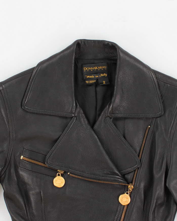 Vintage Women's Black Donna Karan Leather Biker Jacket - S