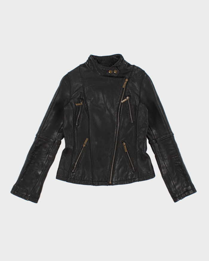 Womens Black Michael Kors Leather Biker Jacket - S
