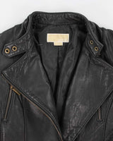 Womens Black Michael Kors Leather Biker Jacket - S