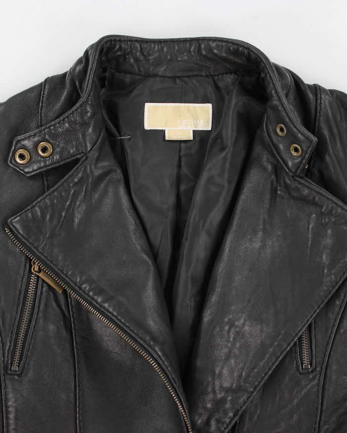 Womens Black Michael Kors Leather Biker Jacket - S