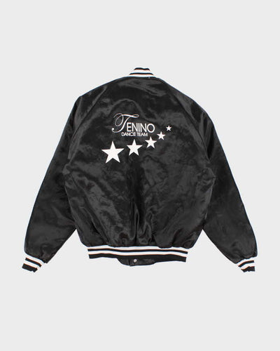 80s Vintage Woman's Black Satin Finish Varsity Jacket - M