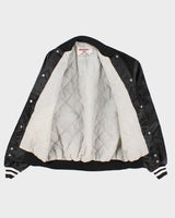 80s Vintage Woman's Black Satin Finish Varsity Jacket - M