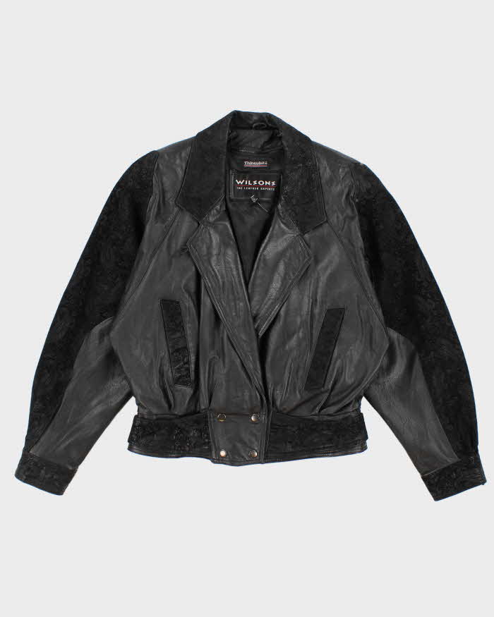 Womens 1990s Wilsons Fitted Black Leather and Suede Jacket - M