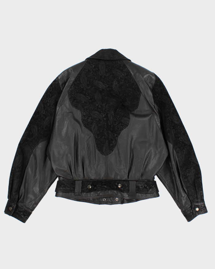 Womens 1990s Wilsons Fitted Black Leather and Suede Jacket - M