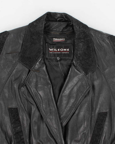 Womens 1990s Wilsons Fitted Black Leather and Suede Jacket - M