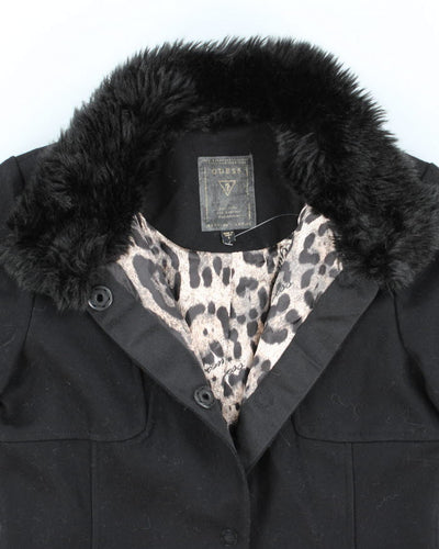 Y2K Guess Faux Fur Collared Overcoat - S
