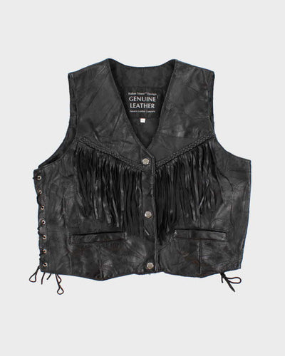 Vintage Leather Patchwork Fringed Vest - XL