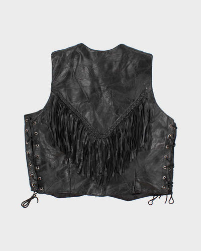 Vintage Leather Patchwork Fringed Vest - XL