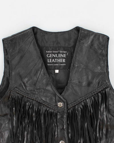 Vintage Leather Patchwork Fringed Vest - XL