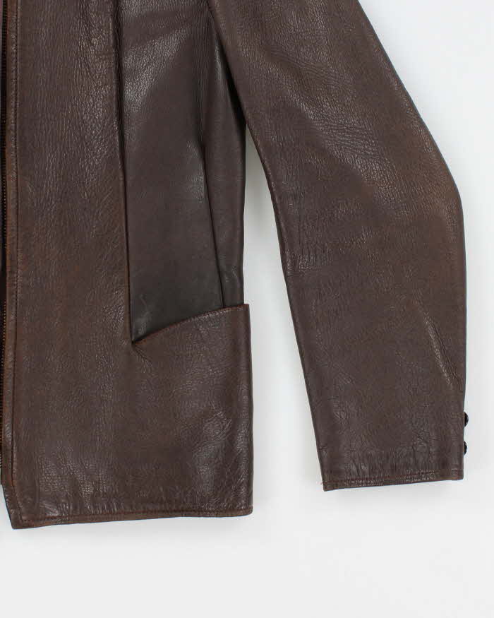 Vintage Woman's Brown Leather Zip Up Jacket - M