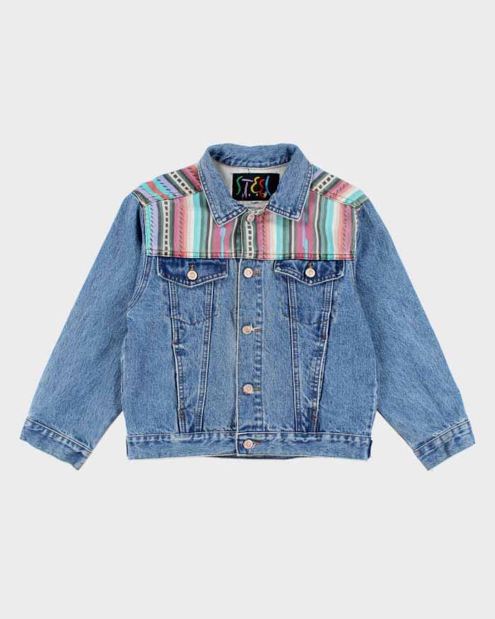 Vintage Woman's Medium Wash patterned Cropped Denim Jacket - L