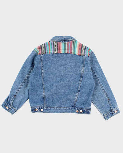 Vintage Woman's Medium Wash patterned Cropped Denim Jacket - L