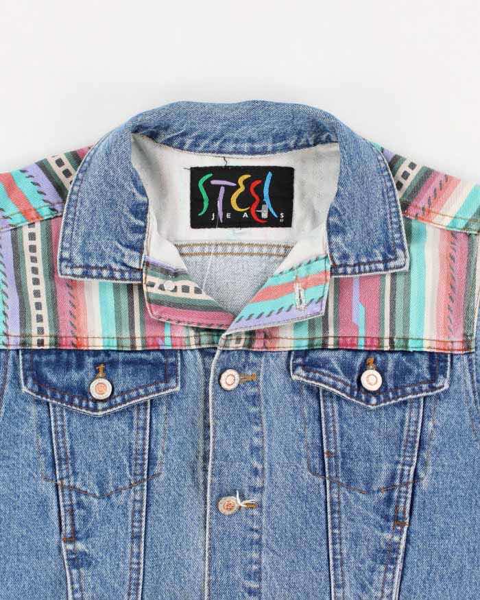 Vintage Woman's Medium Wash patterned Cropped Denim Jacket - L