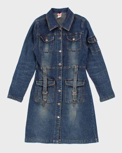 y2K Vintage Woman's Medium Wash Long Denim Jacket - S