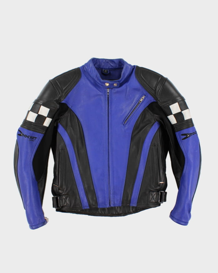 Men's Blue Leather Motorcycle Jacket - M