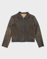 Vintage Women's Leather Collared Jacket - S