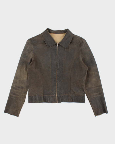 Vintage Women's Leather Collared Jacket - S