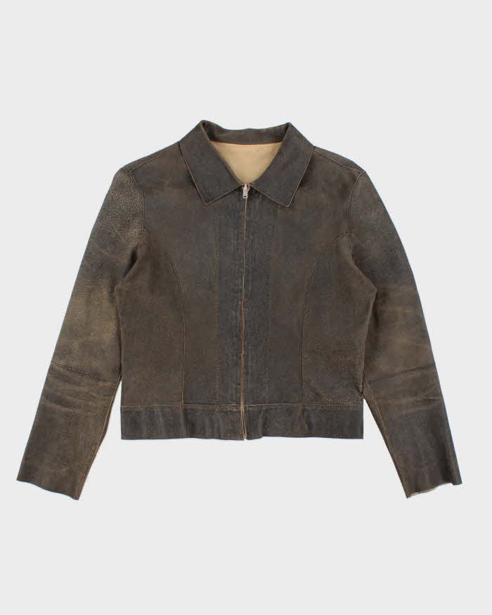 Vintage Women's Leather Collared Jacket - S
