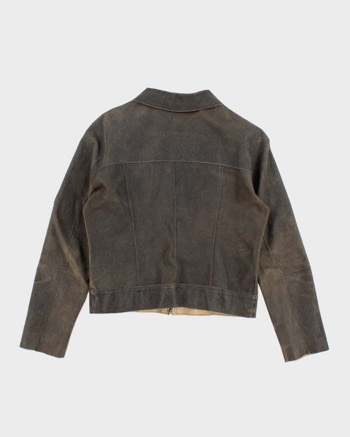 Vintage Women's Leather Collared Jacket - S