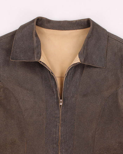 Vintage Women's Leather Collared Jacket - S