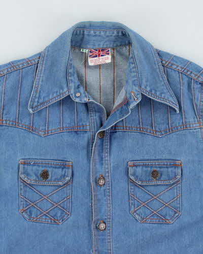 Vintage 70s Brittaniia Sportswear Orange stitch Denim Shirt Jacket - XL