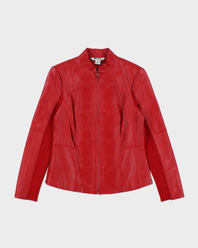 Vintage 90s Red Embroidered Leather Jacket - S