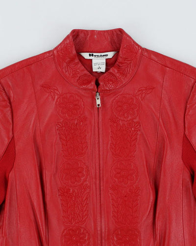 Vintage 90s Red Embroidered Leather Jacket - S