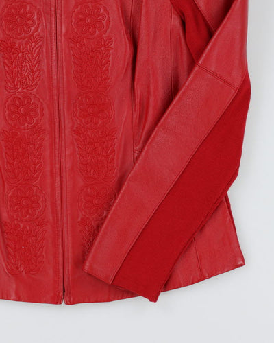 Vintage 90s Red Embroidered Leather Jacket - S