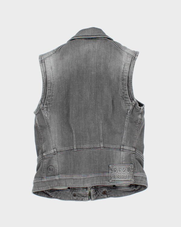 Vintage G-Star Raw Sleeveless Grey Denim Zip Jacket - M