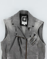 Vintage G-Star Raw Sleeveless Grey Denim Zip Jacket - M