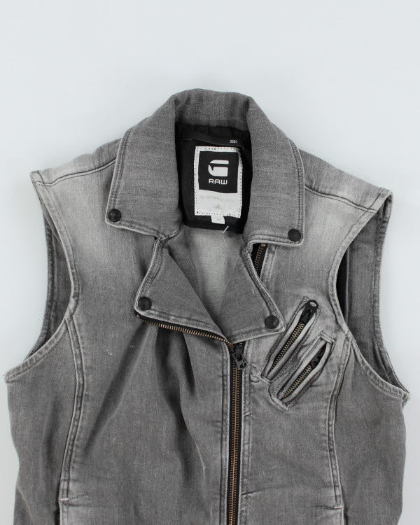 Vintage G-Star Raw Sleeveless Grey Denim Zip Jacket - M