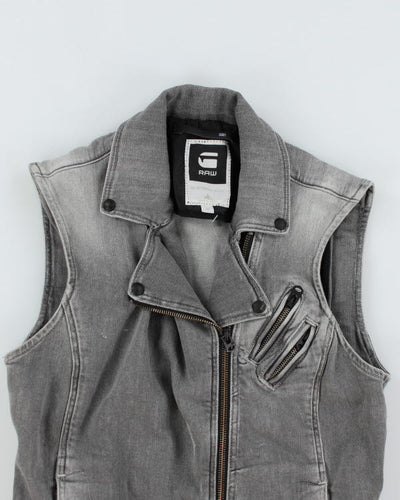 Vintage G-Star Raw Sleeveless Grey Denim Zip Jacket - M