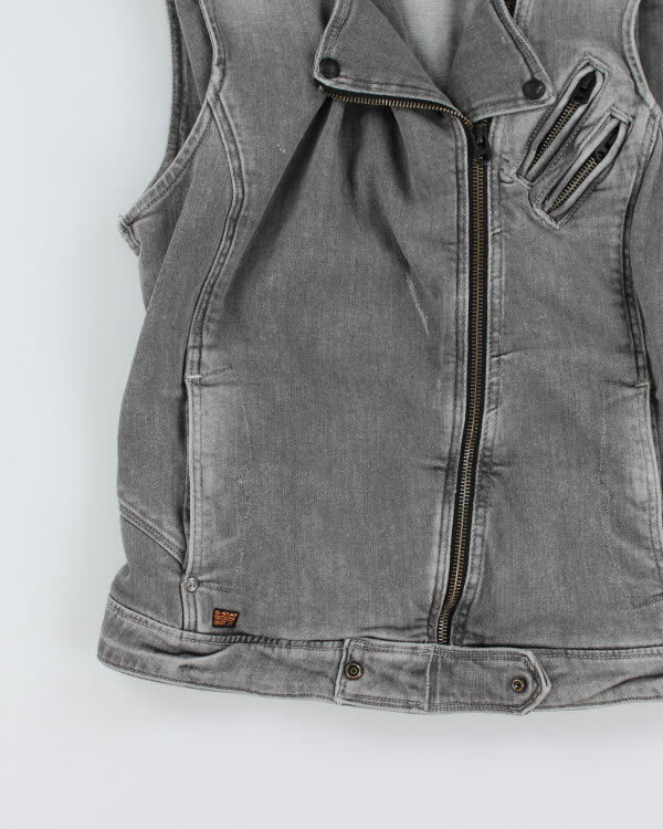 Vintage G-Star Raw Sleeveless Grey Denim Zip Jacket - M