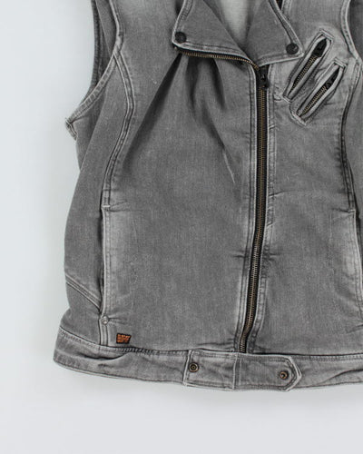 Vintage G-Star Raw Sleeveless Grey Denim Zip Jacket - M